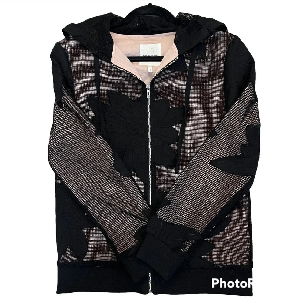 Avec Les Filles Lace Embroidered Zip Hoodie XS - Picture 1 of 10